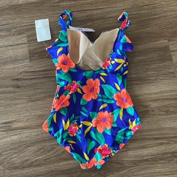 VTG 90’s bright floral swimsuit one piece NWT dead stock size 18 Beachy vaca - Picture 5 of 10